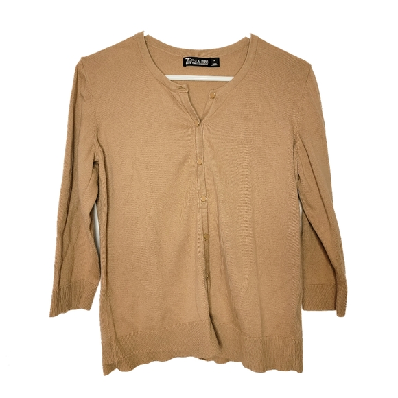 7th Avenue Design Studio Cardigan 3/4 length Tan sweater women's XL EUC beige - Picture 1 of 9